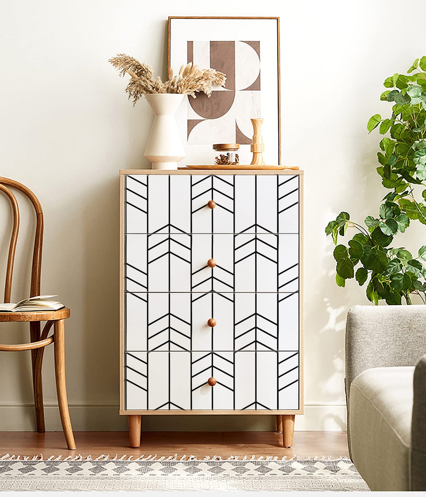 Black and White Wallpaper Peel and Stick Wallpaper Removable Self Adhesive Wall Paper Modern Geometric Contact Paper for Bedroom Bathroom Wall Decor Chevron Stripe Vinyl 17.7"x394" Renter Friendly