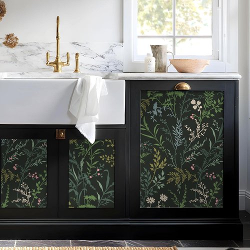 Erfoni 16.9''x118'' Dark Leaf Peel and Stick Wallpaper Boho Removable Wallpaper Floral Leaf Self Adhesive Stick on Wall Paper Modern DIY Contact Paper for Cabinets Accent Wall Waterproof Vinyl Roll