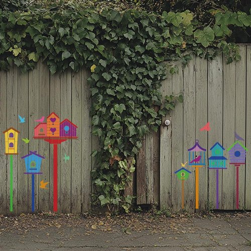 FINGERINSPIRE 9 Styles Birdhouse Pattern Stencils with Brush 11.8x11.8Inch Various Birdhouse Painting Template Bird Silhouette Drawing Stencil PET Plant Theme Template for Wood Wall Floor Tiles
