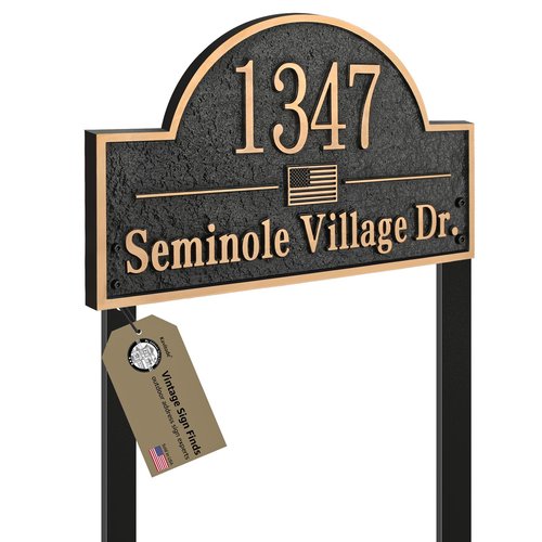 Lawn Address Sign Plaque - Personalized House Number Plaque Sign,Address Numbers for House,Engraved Metal & Large Option Make Your House Standing Out (Stakes Included) 13.4'' x 8.11''