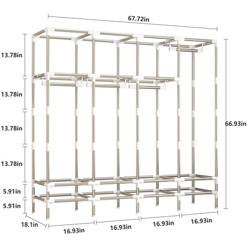 LEAIJIAFY Large Portable Wardrobe with 4 Hanging Rods and Drawers, Armoire, Metal Storage Wardrobe Hangers, Upgraded Grey Non-Woven Dust Cover for Handing Closet,Large Closets for Bedroom
