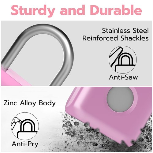 Fingerprint Padlock eLinkSmart Gym Locker Lock for Girls Women with Phone App iOS Watch Metal Keyless Combination Locks for School Sports Locker Toolbox Hasp Storage Pink