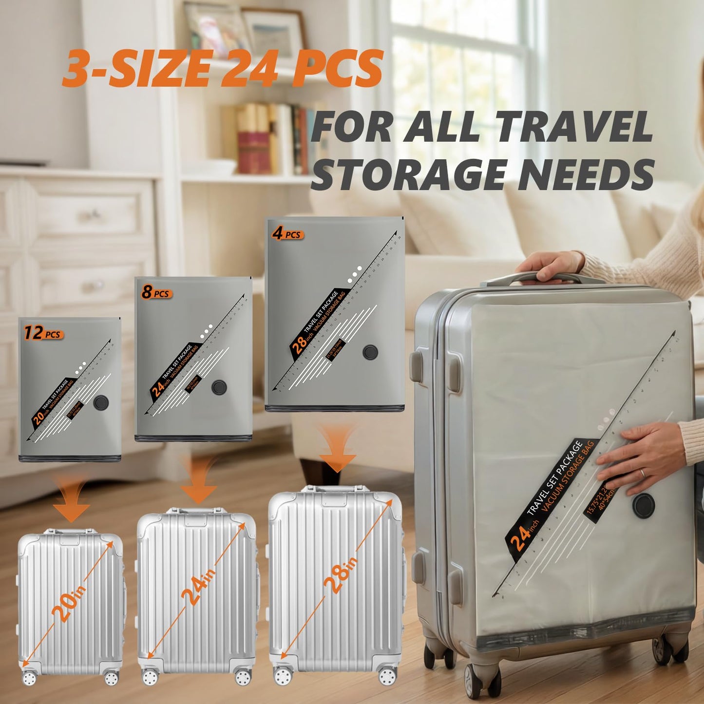 FYXHHOT Rechargeable Wireless Pump Travel Vacuum Bags Set,Vacuum Storage Bags Portable Space Saver Bags for Travel, Home, Vacuum Compression Packing Seal for Clothes Seasonal Storage 24 Combo Set