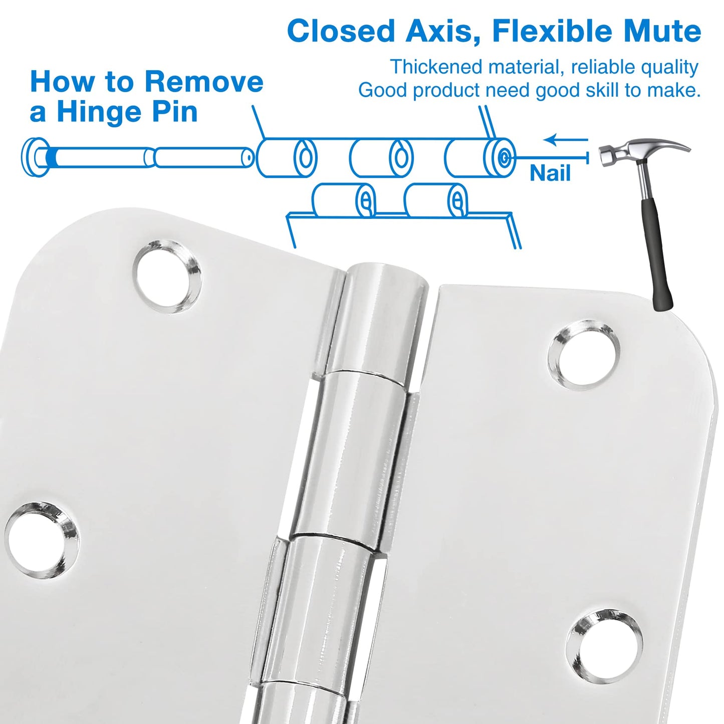 42 Pack Interior Door Hinges Polished Chrome 3.5 inch X 3-1/2" 5/8 Radius,3 ½"Bright Sliver Round Standard Hinge for Doors DIY Assembly Bifold Table Hardware Kit Home Accessories House Eseentials