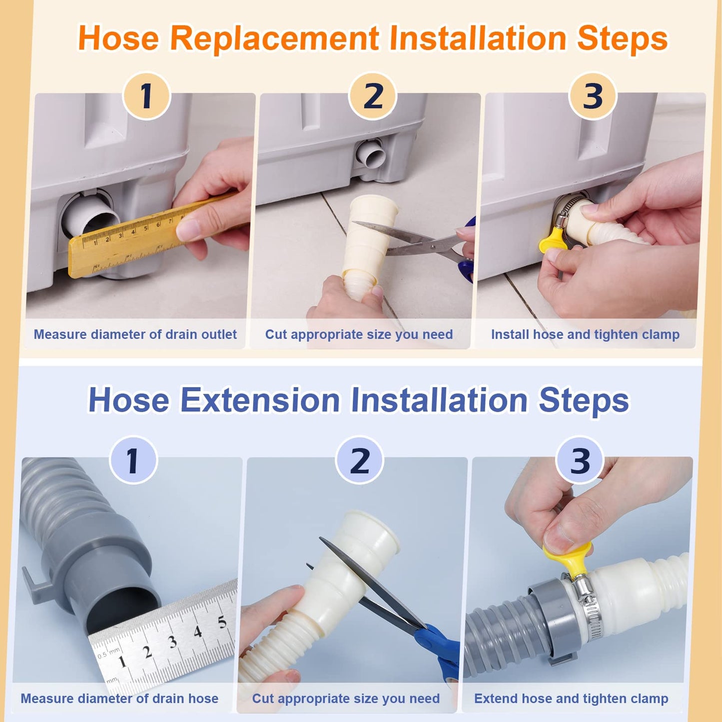 MyLifeUNIT Washing Machine Drain Hose Extension Kit, Universal Washer Drain Hose Replacement Parts Fit for 1-1/4", 1-1/3", 1-1/2", 1-2/3" Outlet Diameters with 1 Clamp, 6.9 Feet