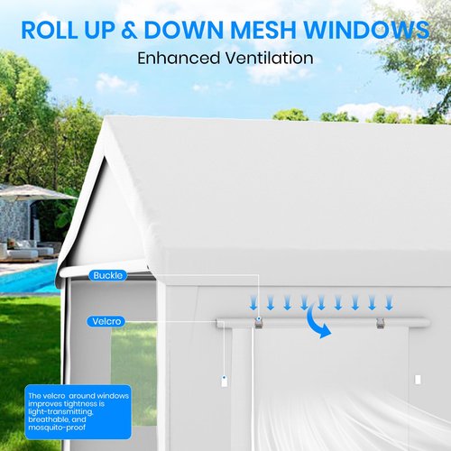 Carport 10x20 Heavy Duty Portable Garage,Carport Canopy with Roll-Up Windows & Doors,Portable Garage and Shelter with Removable Sidewalls,Car Tent Garage with All-Season Tarp for Bike Truck Lawnmower