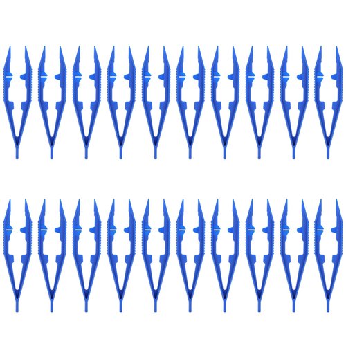MBAIYO Plastic Beads Tweezers, 20pcs Handmade Forceps Groove Craft Tweezers for DIY Beading Projects Creative Tools Bead Making(Blue)