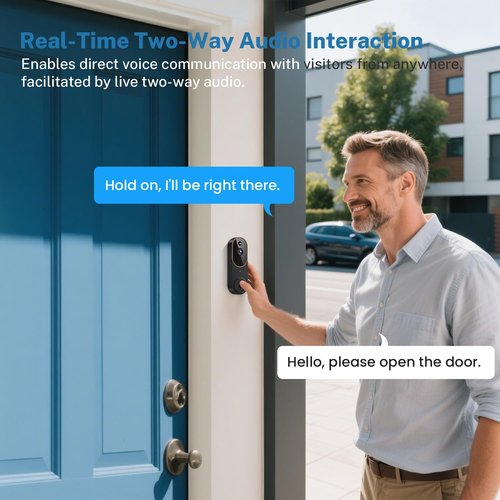 SearByte 1080p Wireless Smart Doorbell Camera with Doorbell Receiver, HD Live Image, AI Human Detection, 2.4GHz Wi-Fi, Two- Way Audio, Cloud Storage, Battery Powered Camera (Brown)