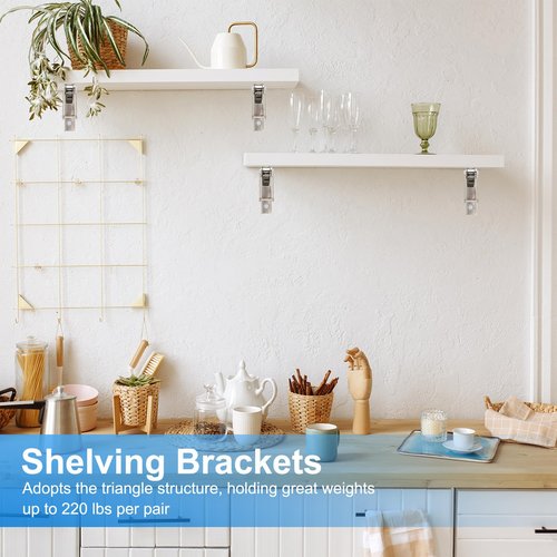 PATIKIL Folding Wall Shelf Brackets 9", 2 Pack Heavy Duty Stainless Steel Collapsible Wall Mounted Shelf Bracket Max Load 220lb Space Saving for Table, Silver