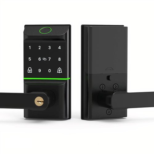 Keyless Smart Door Lock with Biometric Fingerprint, Passcode, IC Card & Key Unlock | Wi-Fi Remote Access via Tuya App | Weatherproof Design, Easy DIY Installation for Ultimate Smart Home Security