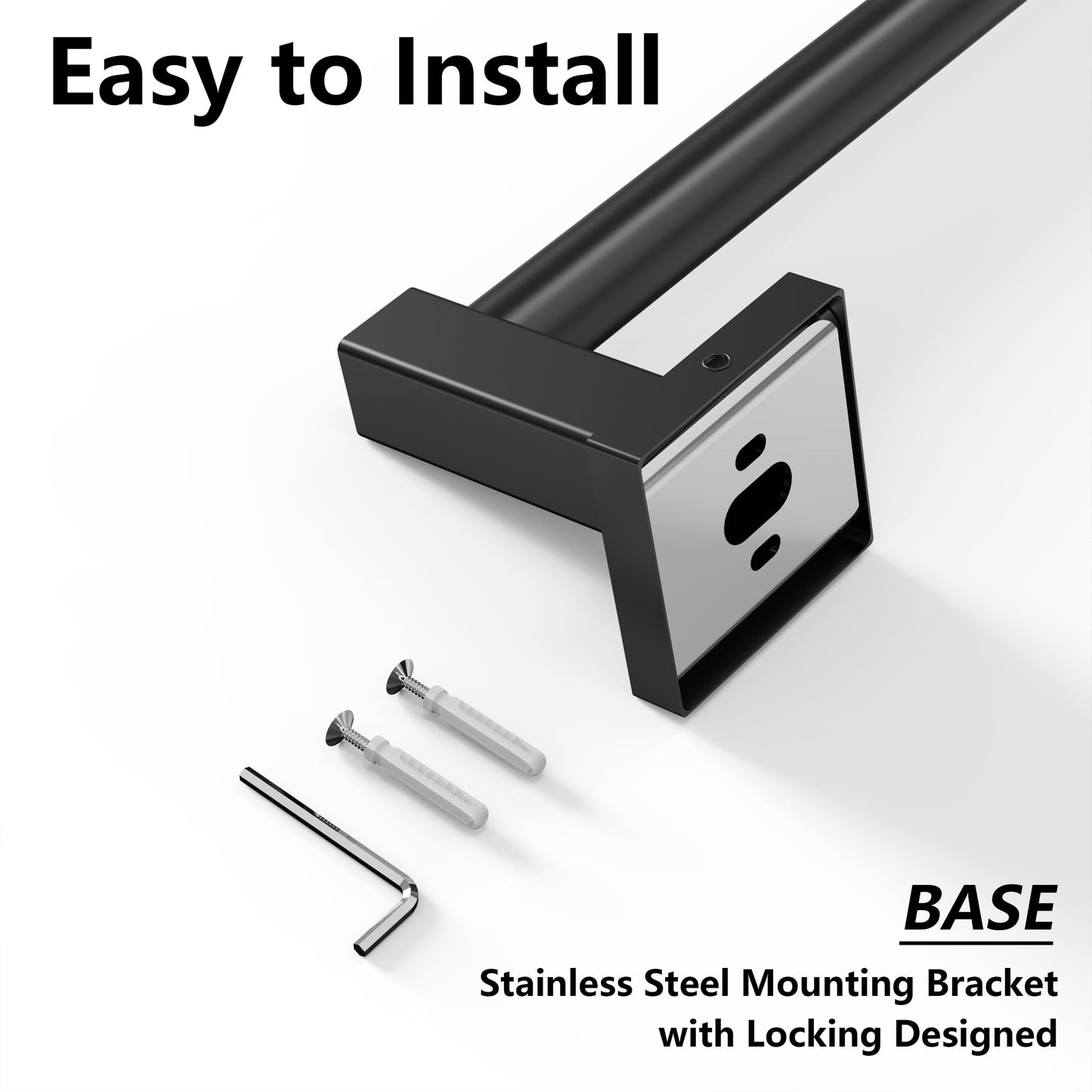 Miroamz Adjustable Towel Bar, 14.4inch - 25.2inch Towel Rack, Wall Mounted for Bathroom, Kitchen Hand Towel Holder Cloths Hanger SUS 304 Stainless Steel Organizer Single Bar (Matte Black)