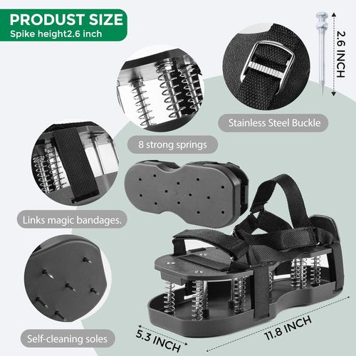 Aeration Shoes for Lawn Self-Cleaning Clay Soil Leaf Removal Spring-Loaded Spikes - Aerating Shoes for Lawn Grass Yard Garden Aerator Fits Over Shoes Size 6-11 (Black)