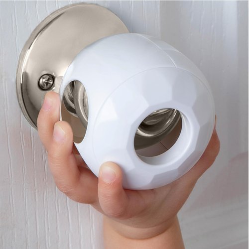 Todays Kids Baby Proofing Door Knob Covers 4 Pack - Easy to Install Child Safety Locks for Doors, Durable & Reusable Child Proof Door Lock, Dual-Lock & Versatile Design, Fits Round Doorknobs, White