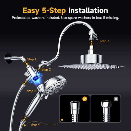 Dual Filtered Shower Head with Handheld and Magnetic - 8'' Square Rain Shower Head High Pressure with Handheld Combo, 8+2-Spray Magnetic Detachable Showerhead with Power Jets, Chrome