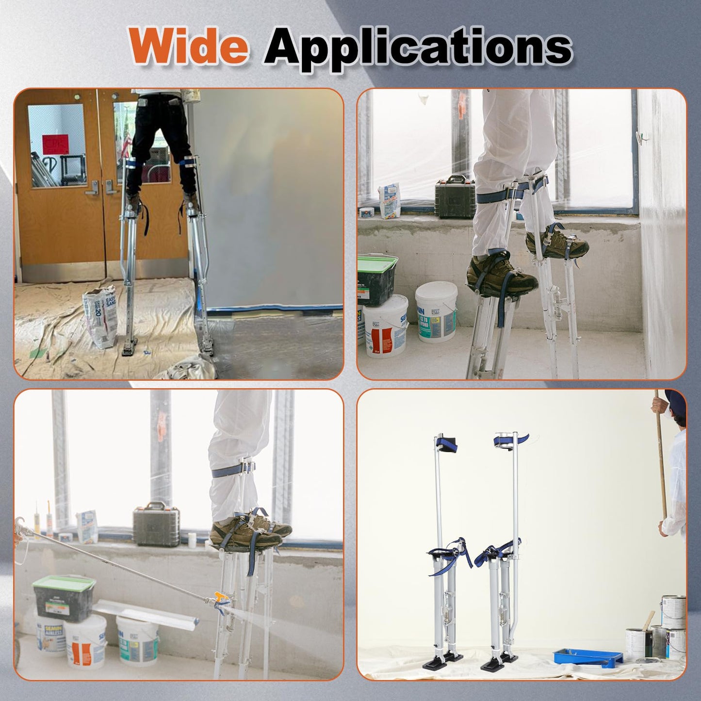 SUPERFASTRACING 24-40 inch Drywall Stilts Aluminum Tool Silver Stilt for Painting Painter Taping Silver