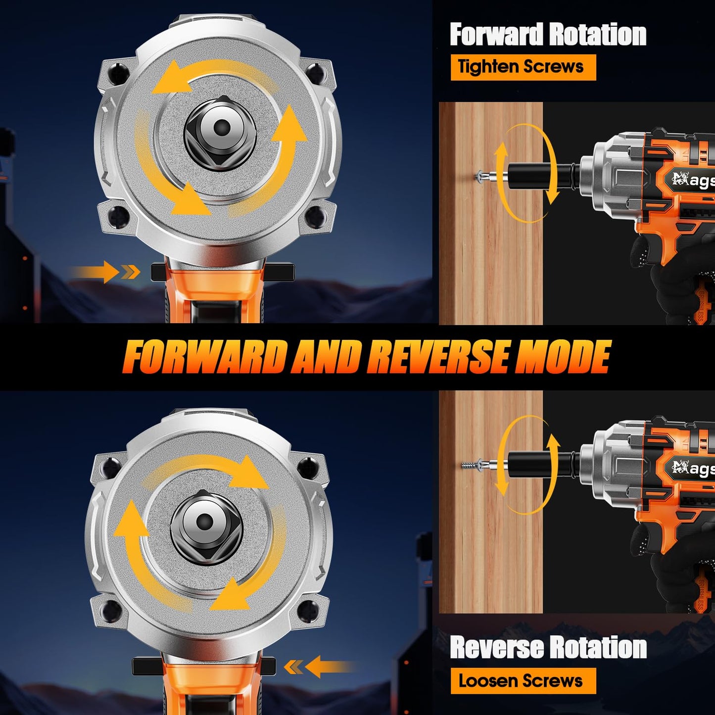 MAGSEN Cordless Impact Wrench 1/2 inch, High Torque 900Ft-lbs (1200N.m) Brushless Impact Gun,3800RPM,2x4.0 Battery, 6 Sockets,LED Work Light,Electric Impact Motor Variable Speeds for Car/Mower/Pickup