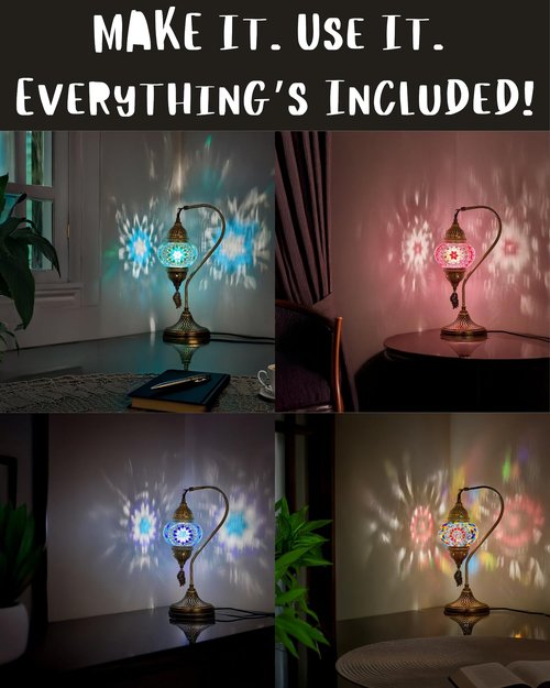 DEMMEX DIY Turkish Mosaic Lamp Making Kit – No Grout Needed – Fun, Easy, No Experience Required – Complete Mosaic Art & Craft Project Kit for Adults & Teens – Make Your Own Table Lamp (Turquoise)