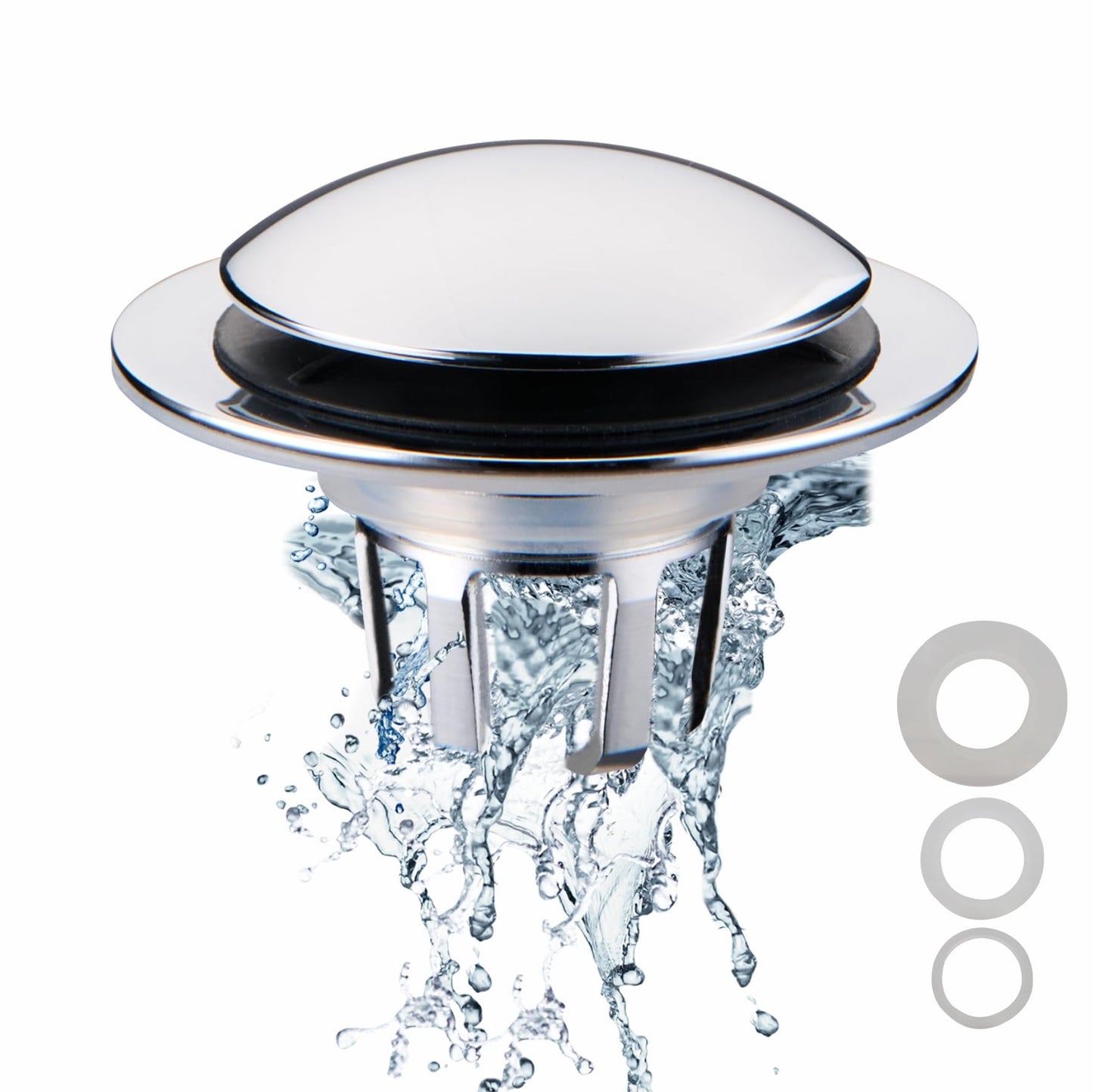 Chrome Bathroom Sink Drain Stopper,Welsan Universal Pop-Up Drain Stopper Plug Strainer with Hair Catcher for 1 1/8"-1 1/2" Drain Hole,Anti-Clogging Design Chrome Plated