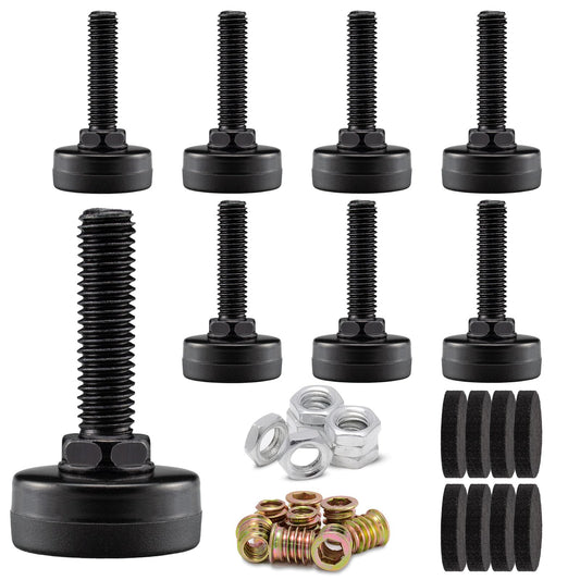 NEWBYTEK 8-Pack Adjustable Furniture Leveling Feet, M8 ISO Metric Thread, 1.8 Inch Height, 1'' Base, Includes Nuts and Felt Padded, Black, Ideal for Desks, Tables, and Chairs