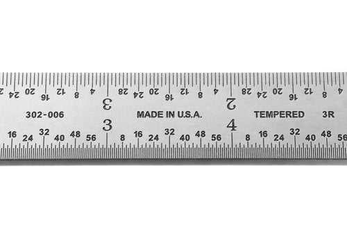 PEC Tools Rigid 6-Inch Ruler, High-Carbon Steel, Satin Chrome-Plated, Measuring Accuracy 1/32“, 1/64”, 1/10“ and 1/50” Scales (3R), Suitable for Mechanics and Metalworkers, Made in USA