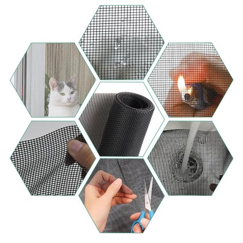 Pet Proof Window Screen Replacement 48"x100" Adjustable Thicken Charcoal Fiberglass Screen Mesh Dog Cat Net for Patio Porch Sliding Door