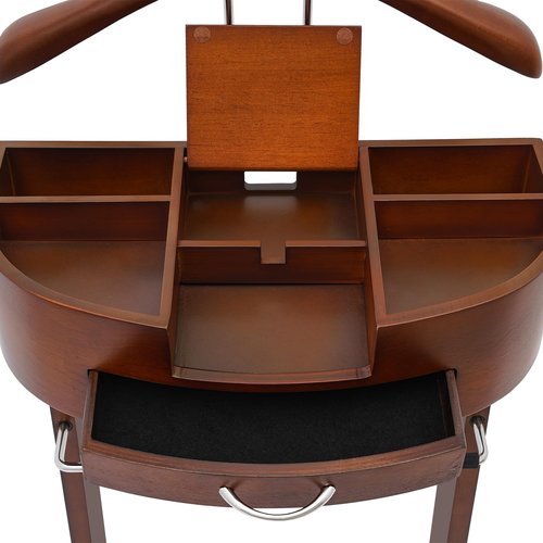 CAIHAOA Suit Valet Stand, Freestanding Clothing Valet Stand with Drawer Top Tray, 10kg Load Capacity Wood Suit Rack, Mens Valet Stand with Base for Bedrooms, Living Rooms, Hallways, Foyers