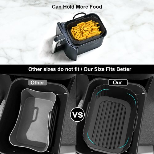 PINTAUR Silicone Air Fryer Liner 2Pack, Ninja Air Fryer Accessories, Repeatable Silicone Liners for Ninja Dual Air Fryer AF300UK AF400UK & Tower T17088, 7.87inch Silicone Air Fryer Pot Basket