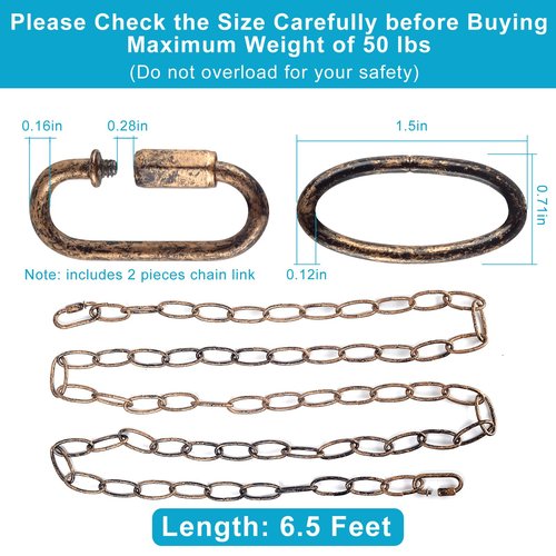 Tovmey 6.5 Feet Aged Bronze Finish Chandelier Chain (3mm), Vintage Pendant Light Fixture Metal Chain with a Fake Rusty Look, Heavy Duty Lighting Hanging Chain Extension with 2 Chain Links for Plants