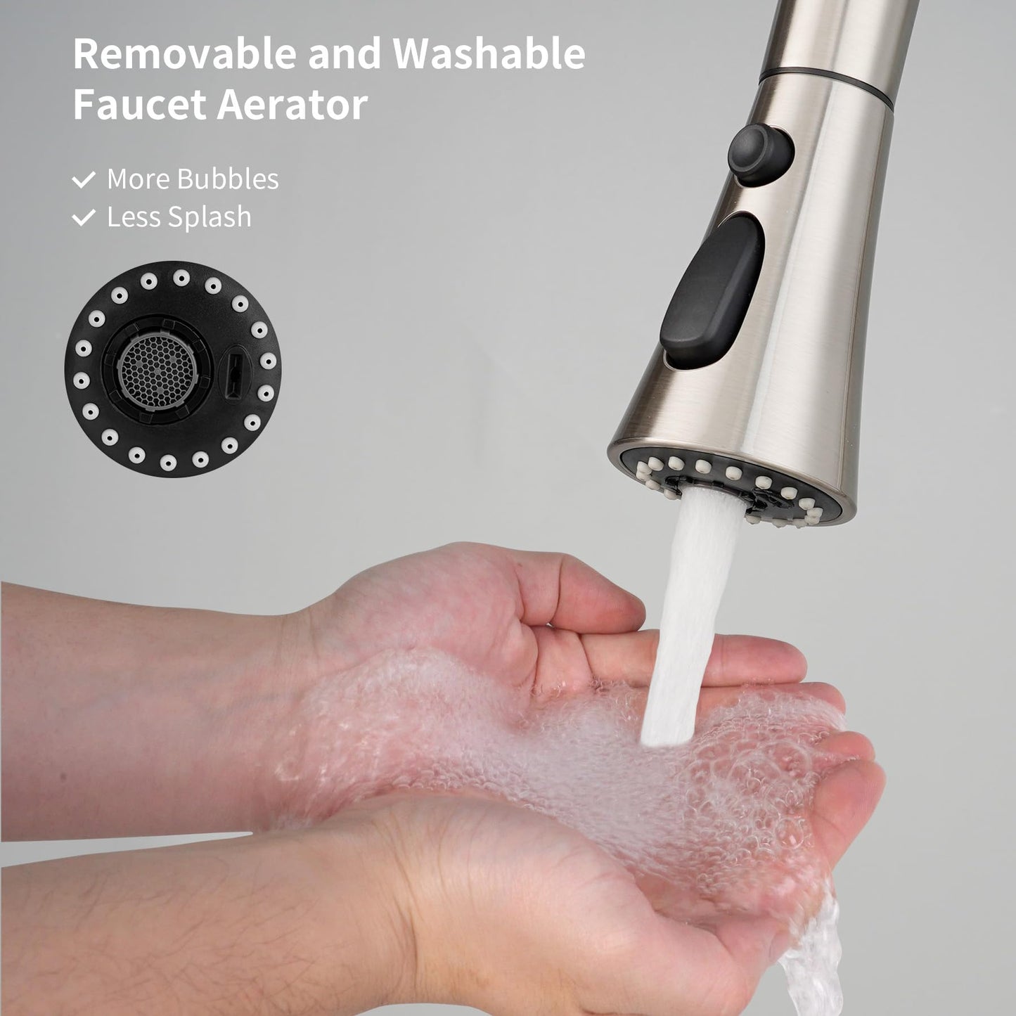 Hibbent Pull Down Kitchen Faucet Head Replacement, 3-Function Kitchen Faucet Head Sink Spray Nozzle with 12 Adapters Compatible with Moen, American Standard, Delta, Kohler Faucets, Brushed Nickel