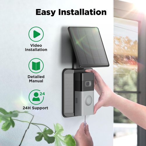 QIBOX Solar Charger Compatible with Ring Video Doorbell (2020 Release), 2.9W Waterproof Continuously Solar Panel, Only for Micro USB Port Adjustable Panel