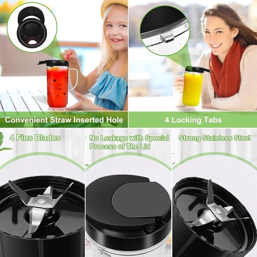 UBYNID 2 Pack Magic Bullet Blender Cups, Tall 22oz Cup with Flip Top To-Go Lid & 4 Fins Cross Blade Blender Replacement Parts, Replacement Cup Mug with Handle Compatible with Magic Bullet 250w MB1001