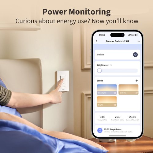 Aaqara Smart Dimmer Switch H2,2-in-1 Neutral,Thread/Zigbee Support,Silent On/Off Dimmer Light Switch for Incandescent,Halogen,Dimmable LED,ELV,and CFL