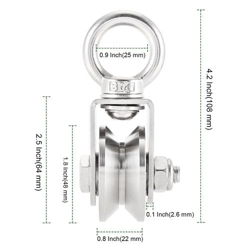 PINGEUI 2 Pack V Type Swivel Pulley, 304 Stainless Steel Duplex Bearing Super-Silent Detachable 360 Degree Rotation Heavy Duty Traction Wheel, 441 lbs Capacity