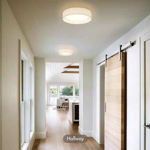 HILUXIA Modern Linen LED 13 Inch Ceiling Light Fixture with 24W 5CCT, Set of 2, Flush Mount Low Profile Room Lamp, Dimmable Minimalist Lighting for Bedroom, Kitchen, Hallway, Closet, Entryway, 2 Pack