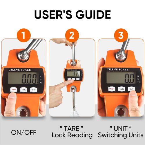 RoMech 660lb Digital Hanging Scale with Cast Aluminum Case, Handheld 300Kg Mini Crane Scale with Hooks for Farm Hunting Fishing Outdoor (Orange)