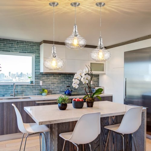 CATINER Glass Pendant Light Brushed Nickel 11-inch Hammered Pendant Lighting for Kitchen Island, Kitchen Sink, Hallway, Living Room