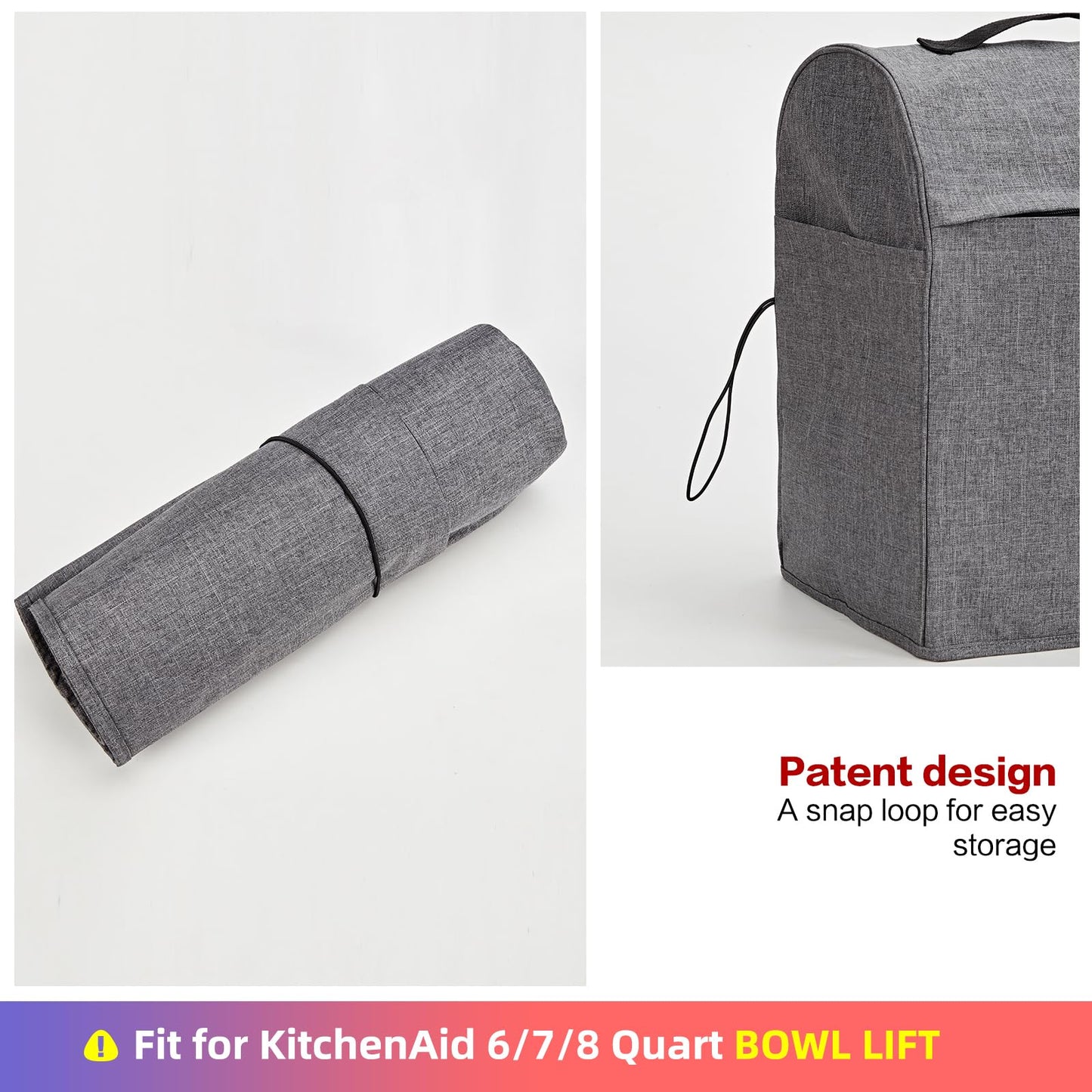 HOMEST Stand Mixer Dust Cover Compatible with KitchenAid 6/7/8 Quart Bowl Lift, Zipper Pocket for Various Kitchen Appliance Accessories, Grey (Patent Design)