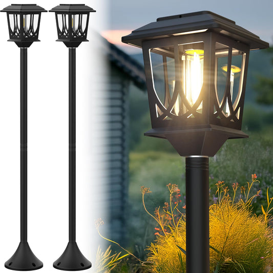 2 Pack Solar Lamp Post Light 40 Inch, Metal Glass Outdoor Solar Lights Waterproof Garden Pole Lights, Auto Dusk-to-Dawn Post Lamp Lights for Outside Backyard Front Warm White (2 Installation Modes)
