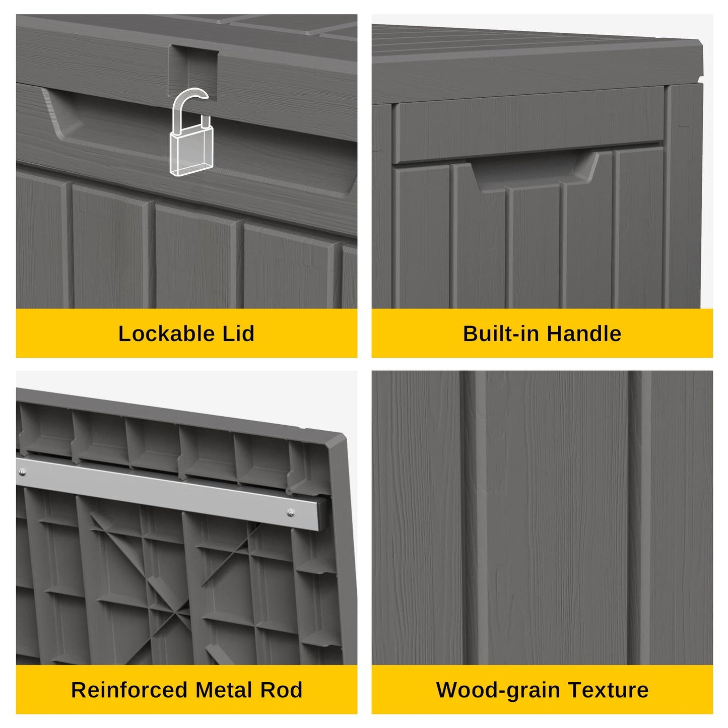 EAST OAK 60 Gallon Deck Box, Outdoor Storage Box with Padlock for Patio Furniture, Patio Cushions, Gardening Tools, Pool Supplies, Waterproof and UV Resistant Resin, Grey