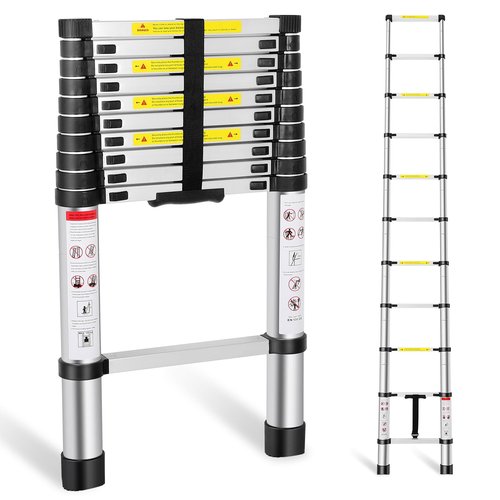 FAHKNS Telescoping Ladder,10.5 FT Aluminum Extension Ladder, Heavy Duty 330lbs Max Capacity,Folding Compact Portable Anti-Slip Ladder for Loft, Home,RV or Outdoor Work