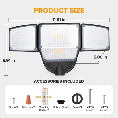 LUTEC 80W Dusk to Dawn Flood Lights Outdoor, 9000LM Super Bright LED Security Light with Photocell, IP65 Waterproof, 5000K Daylight, Hardwired 4 Heads Floodlight for Garage, Yard (Black)