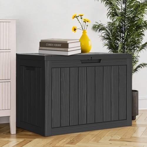 Treillage Tale Outdoor Storage Deck Box, 45 Gallon Outside Storage Box Waterproof Deck Box, Lockable Patio Storage Box UV-Resistant for Garden Furniture, Black