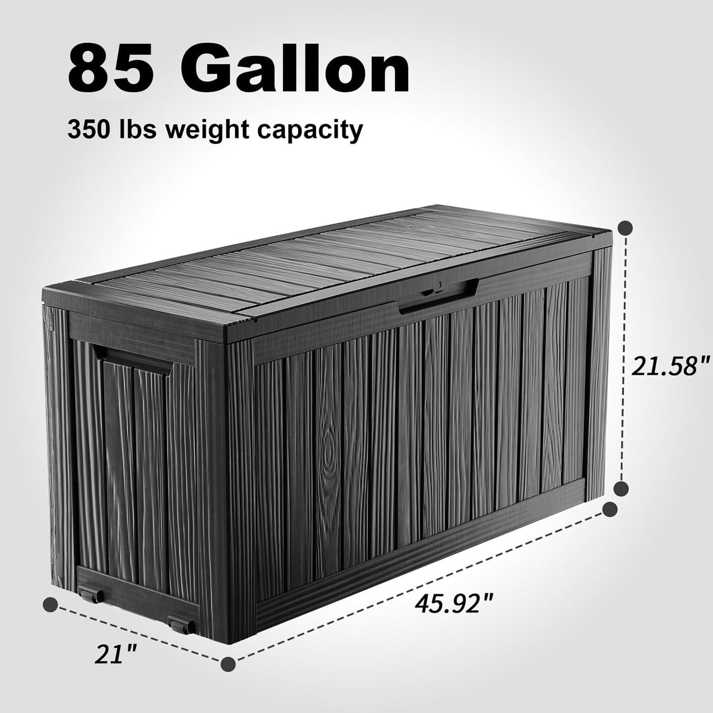 MAIUSCOLI Outdoor Waterproof Resin Storage Deck Box Lockable Outside Bench UV Resistant Bin Patio Porch Furniture Pool Float Garden Tool Cushion (Black, 85 Gallon)