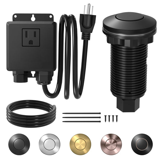 Joinfworld Garbage Disposal Air Switch Kit Waterproof Garbage Disposal Button Kit with Long Garbage Disposal Switch Matte Black - UL Listed