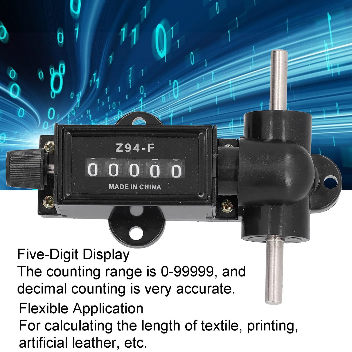 Mechanical Length Meter, Z94-F 5 Digit Digit Roller Type Meter Counter with Measuring Counter Rolling Wheel, for Measuring 0-99999 Textile, Printing, Artificial Leather