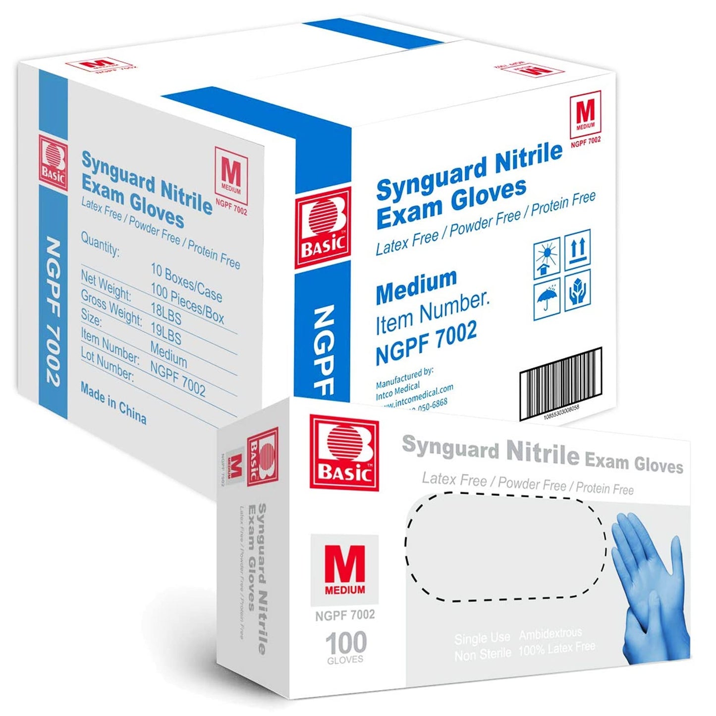 Jointown Basic Medical Blue Nitrile Exam Gloves - Latex-Free & Powder-Free - NGPF7002 (Case of 1,000), Medium