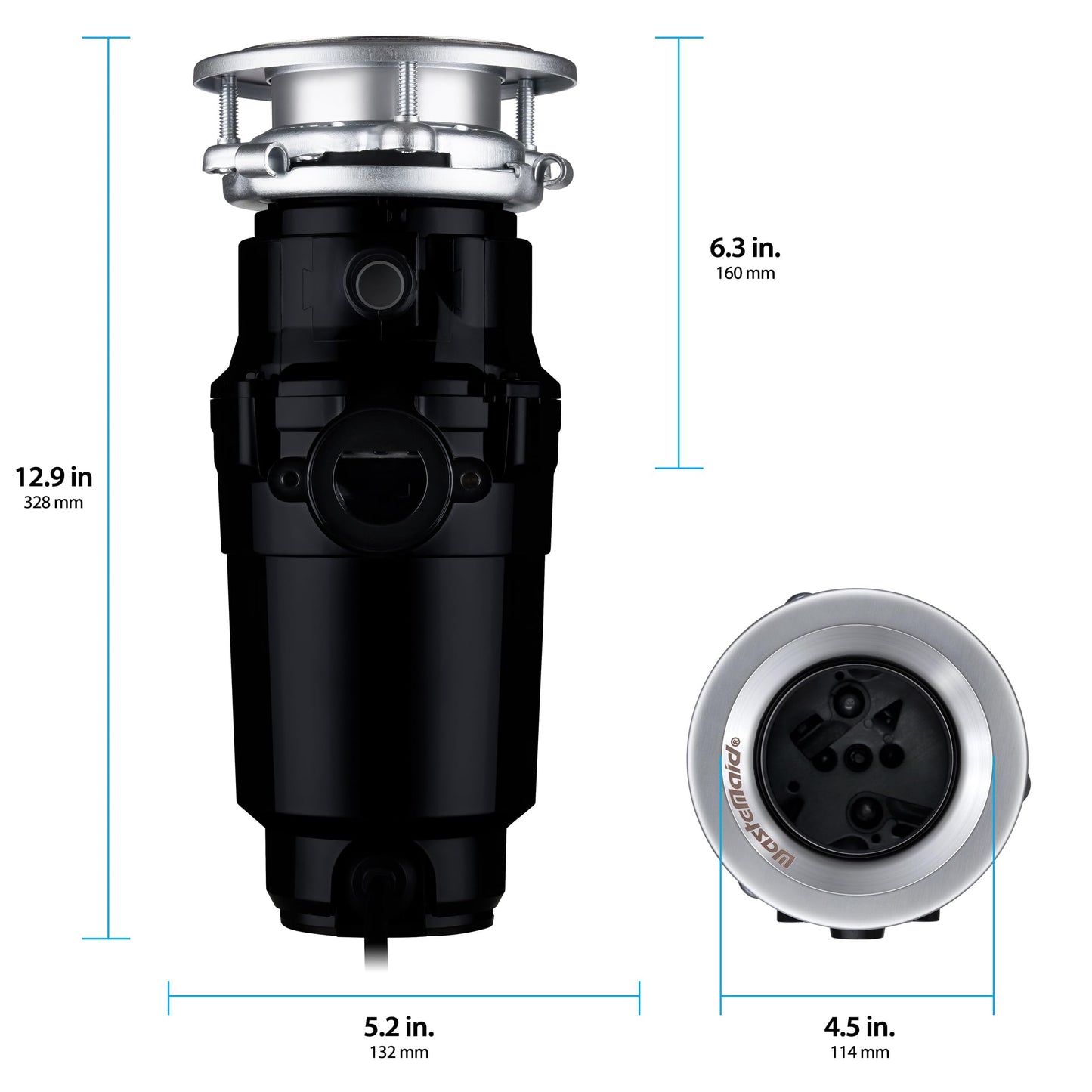 Waste Maid 10-US-WM-058-3B Garbage Disposal Anti-Jam Stainless Steel Food Waste Grinding System, 1/2 HP Economy, Black