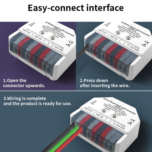 JAADOEY ESP32 Mini WLED LED Controller, Smart DIY Lighting, Easy Wiring, Compatible with Addressable RGB LED Strip Lights WS2811, WS2812, WS2813, WS2815, SK6812, TM1814, C-309WL-JD