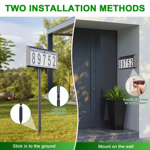Solar House Numbers for Outside Light Up, Smart Auto ON/OFF Solar Address Sign, Cool/Warm White LED Illuminated Address Plaque for Yard, Home, Garden, Lawn and Street, IP65 Waterproof