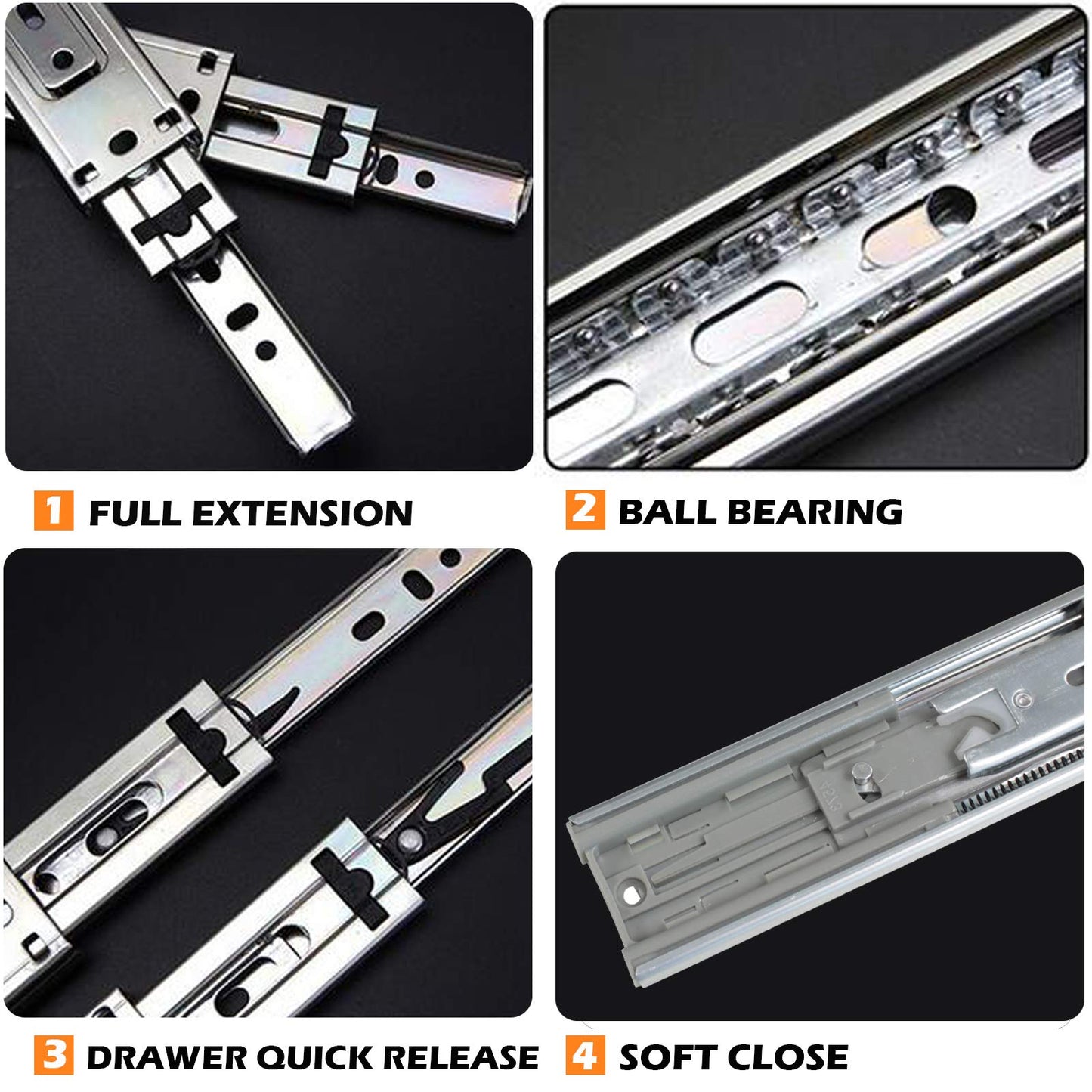 Gobrico Drawer Hardware 16-inch Hydraulic Soft Self Close Drawer Slides Full Extension Ball Bearing Drawer Runners 3Folds 100 lb. 1Pair